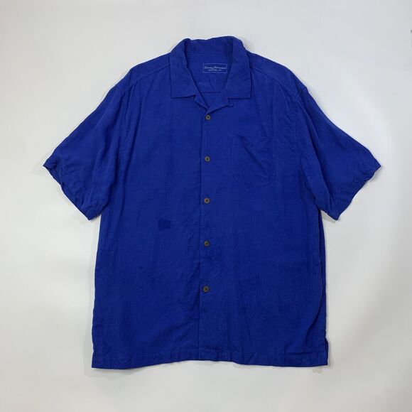 Tommy Bahama Shirt Mens L Large Ocean Blue Silk Short Sleeve Original Fit Hawaii - Picture 2 of 10